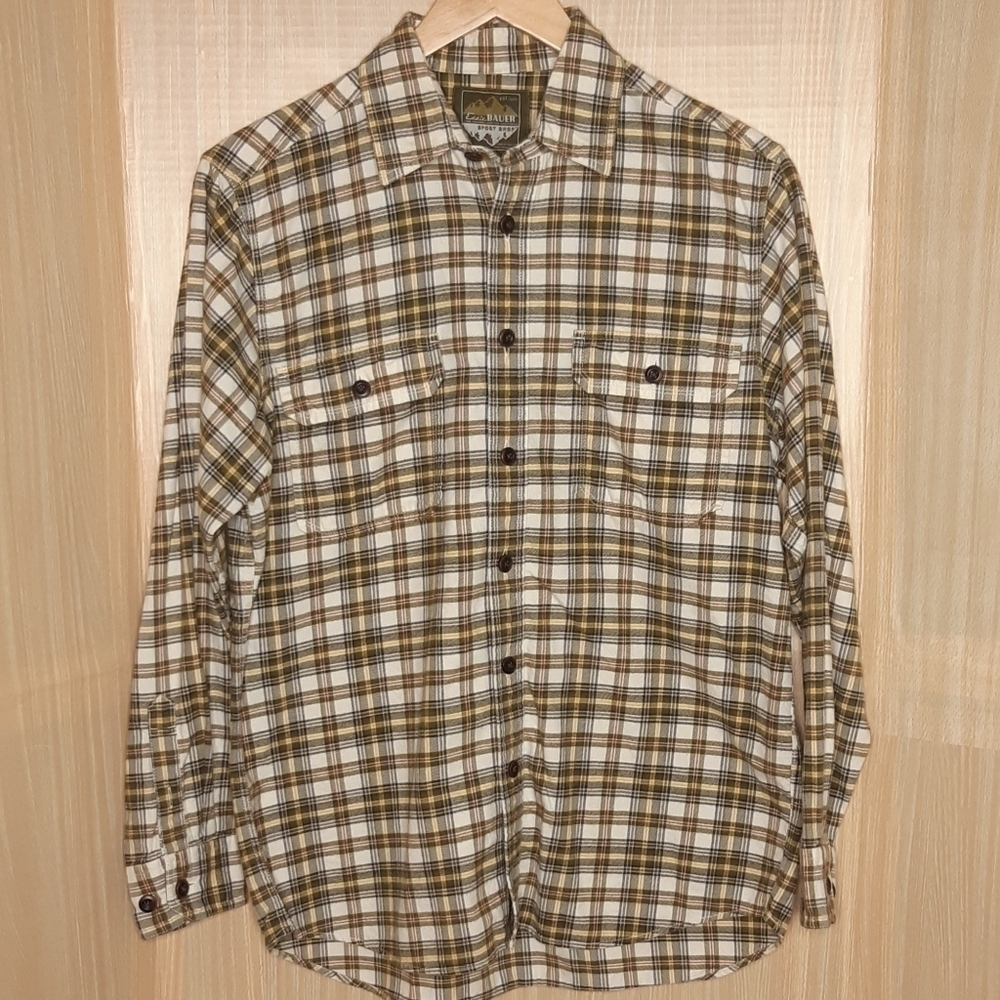 Eddie Bauer Sport Shop green plaid flannel shirt.
